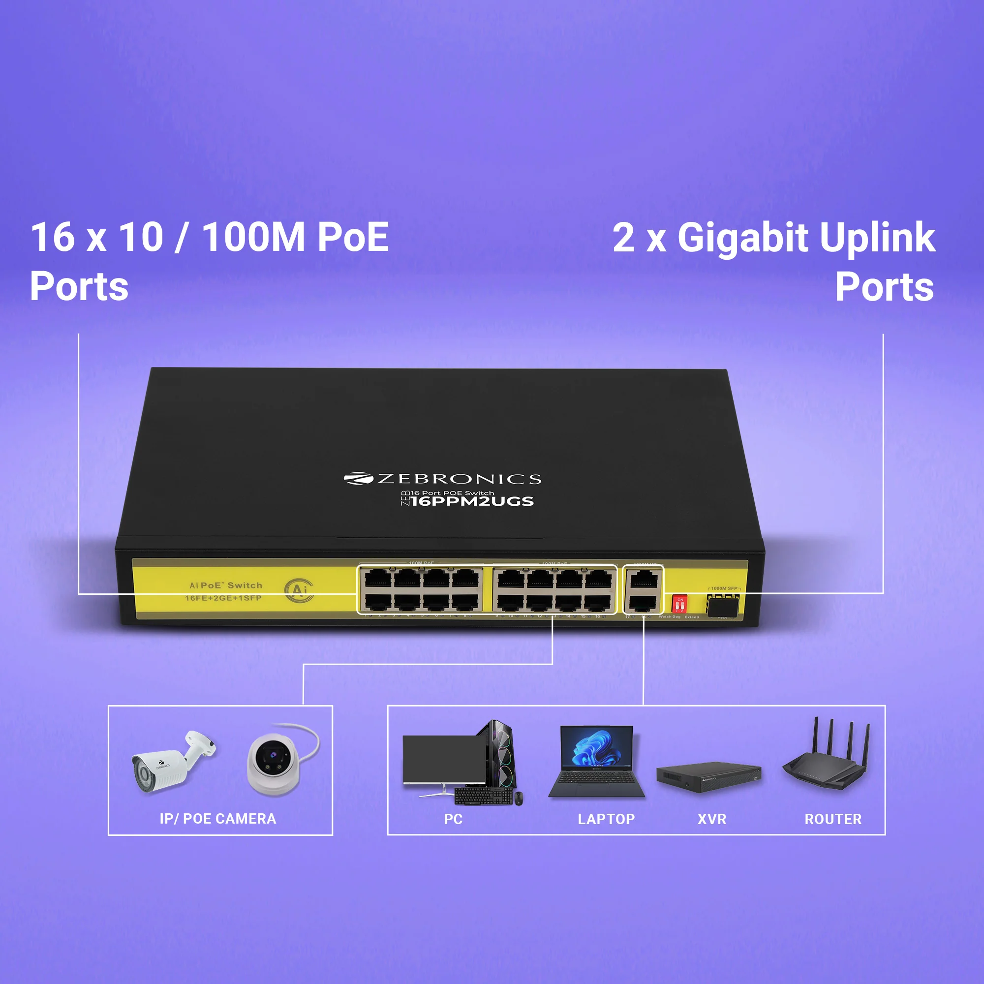 Zeb 16PPM2UGS - 16 Port POE Switch - Image 2