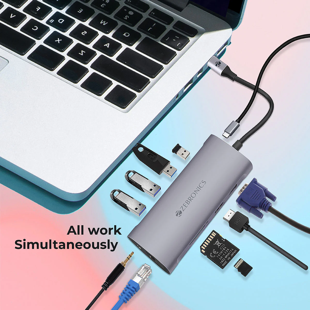 Zeb TA2000UCLVAP – 11 in 1 USB Type C Multiport Adapter with USB, HDMI, VGA, 3.5mm, RJ45, SD, Micro SD, Type C PD - Image 3